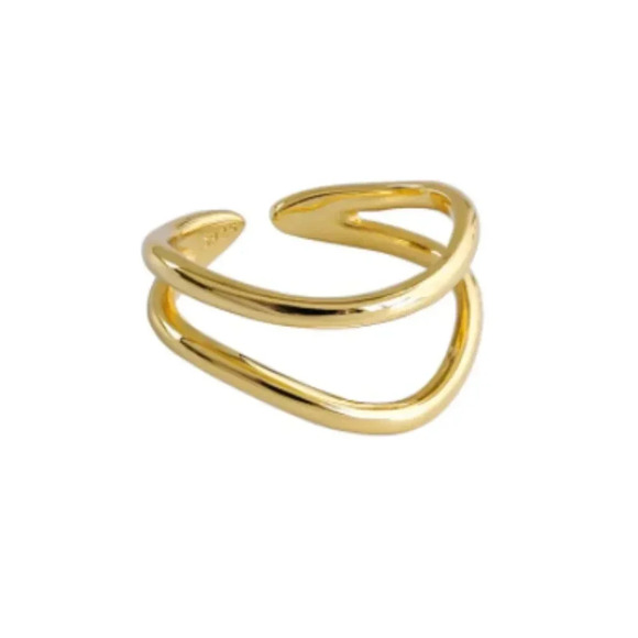 Minimalist 925 Sterling Silver Wave Ring Gold - Picture 3 of 3